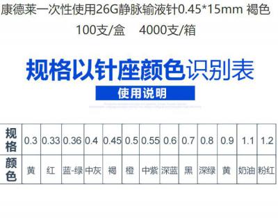 康德莱一次性使用静脉输液针26G 0.45*15mm（100支/盒）